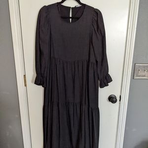 Zara Charcoal Grey Tiered Midi Dress